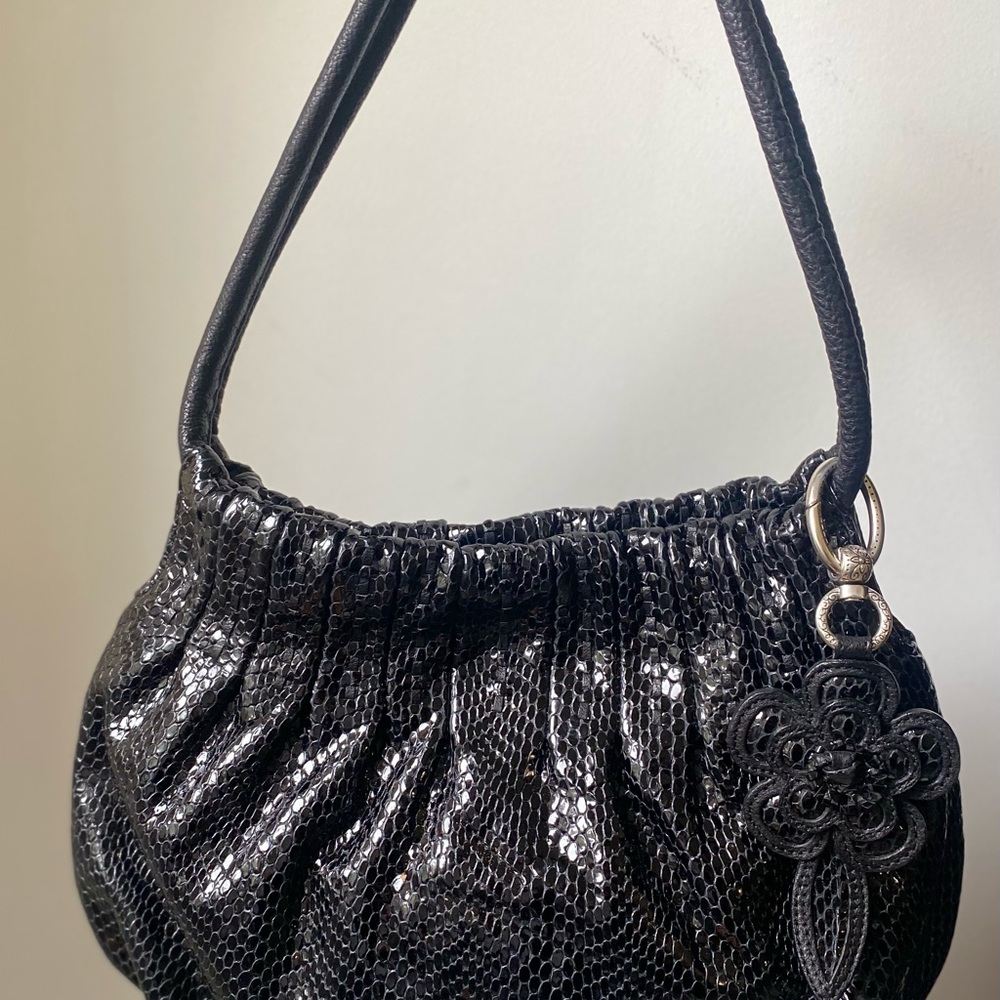 Brighton Black leather python snake with flower c… - image 5